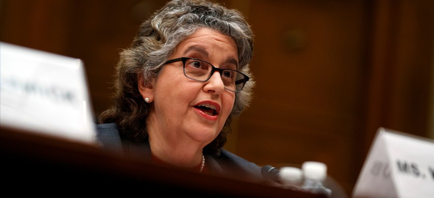Federal Election Commission member Ellen Weintraub testifies on Capitol Hill in Washington in 2019. 