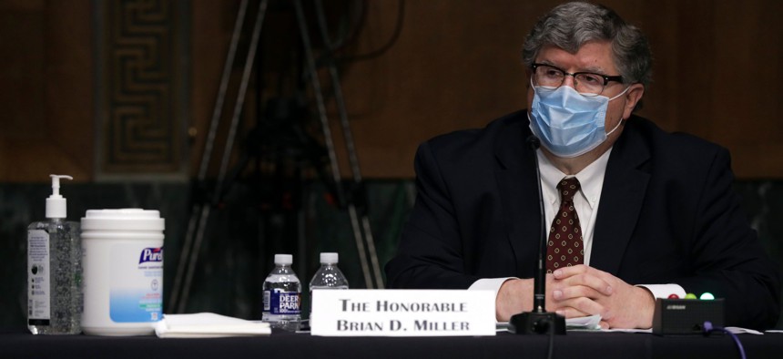 Brian Miller testifies before a hearing of Senate Banking, Housing, and Urban Affairs Committee in May 2020.