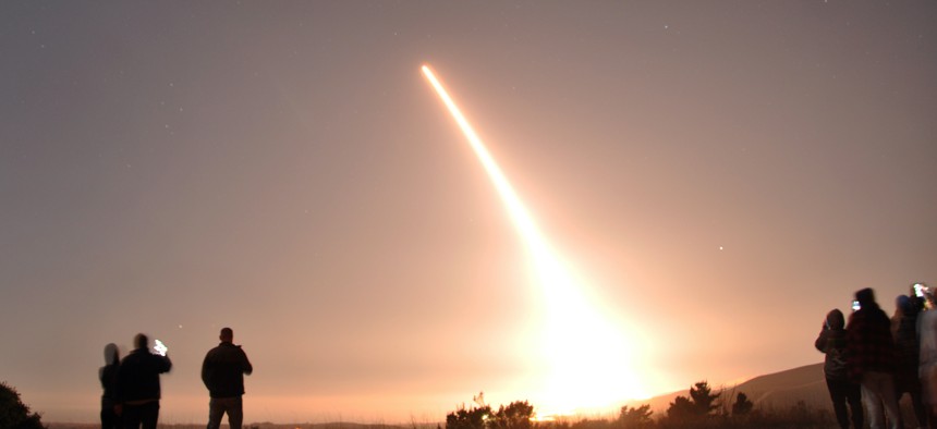 An unarmed Minuteman III intercontinental ballistic missile launches during an operational test Oct. 29, 2020, at Vandenberg Air Force Base, California. 