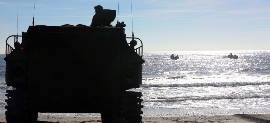 Marines conduct assault amphibious vehicle training during ship-to-shore operations at Camp Lejeune, N.C., Jan. 19, 2017.
