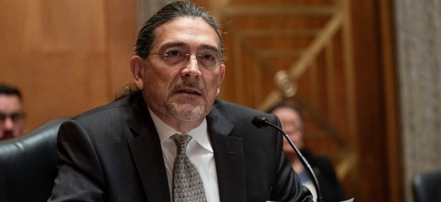 Census Bureau director nominee Robert Santos testifies before the Senate Homeland Security and Governmental Affairs Committee Thursday. 