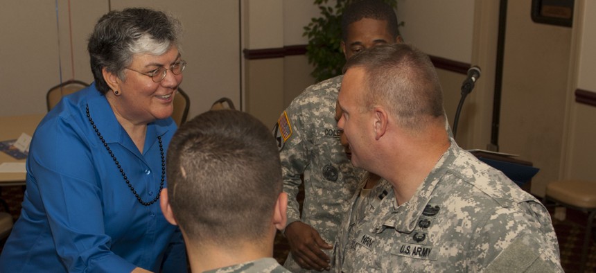 Brenda "Sue" Fulton, left, greets soldiers in this 2013 photo. Fulton has been nominated to be the assistant defense secretary for manpower and reserve affairs.