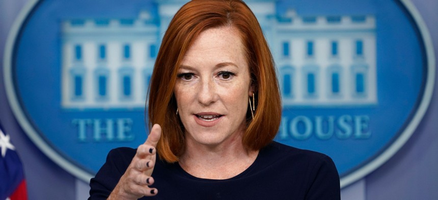 White House press secretary Jen Psaki speaks during the daily briefing at the White House on Monday.