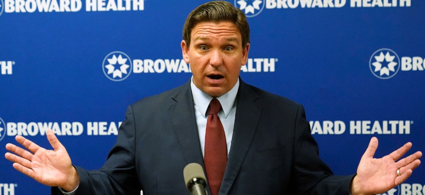 Florida Gov. Ron DeSantis speaks at a news conference in September. On Thursday DeSantis said: “We cannot have the federal government coming in, exceeding their power.”