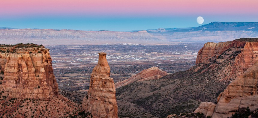 Independence Monument is one of the most popular and recognizable formations in Colorado National Monument park near Grand Junction, Colorado. BLM headquarters moved to Grand Junction under the Trump administration. 