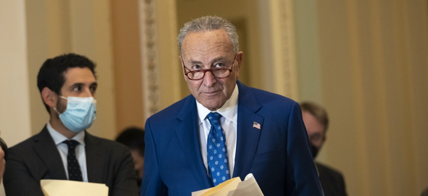 Senate Majority Leader Chuck Schumer, D-N.Y., arrives at the U.S. Capitol on Nov. 16. Schumer will help decide which of the hundreds of proposed NDAA amendments will come to a vote.
