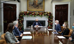 President Biden speaks during a meeting with the White House COVID-19 Response Team in the Roosevelt Room of the White House on December 16.