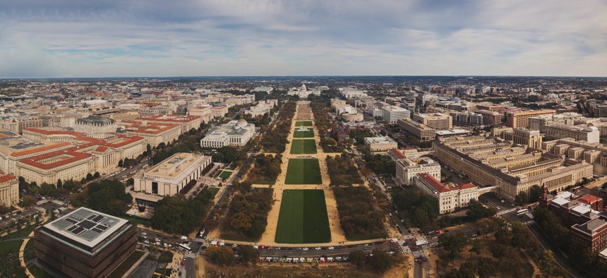 A view of the National Mall, where many of the Smithsonian museums are located, from the Washington Monument. 