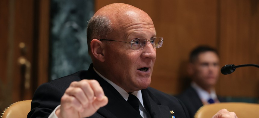 Chief of Naval Operations Admiral Michael Gilday testifies before the Senate Appropriations Committee on Capitol Hill on June 24, 2021.