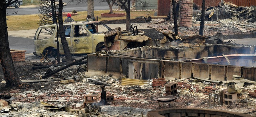 Homes are burned to the ground in the Coal Creek Ranch subdivision in the aftermath of the Marshall Fire on December 31, 2021 in Louisville, Colorado.
