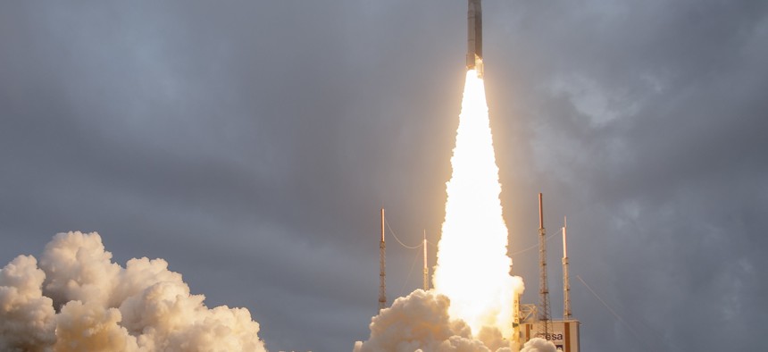 Arianespace's Ariane 5 rocket launches with NASA’s James Webb Space Telescope onboard, Saturday, Dec. 25, 2021