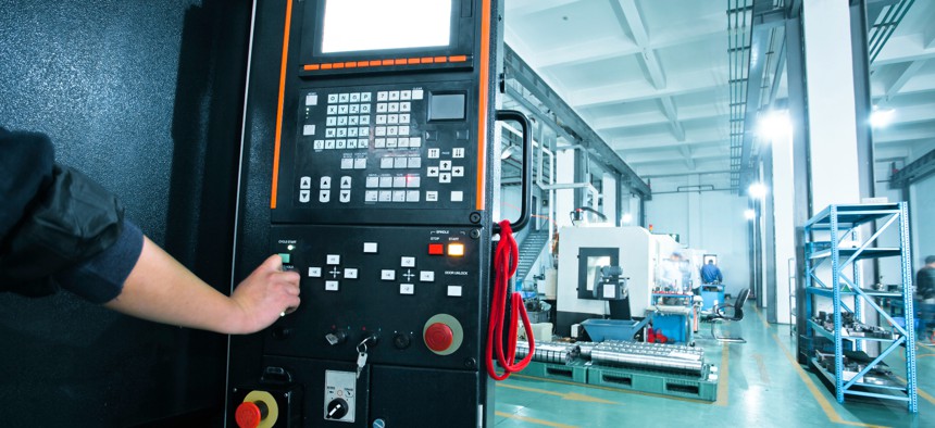 A CNC lathe machine used in aerospace manufacturing.