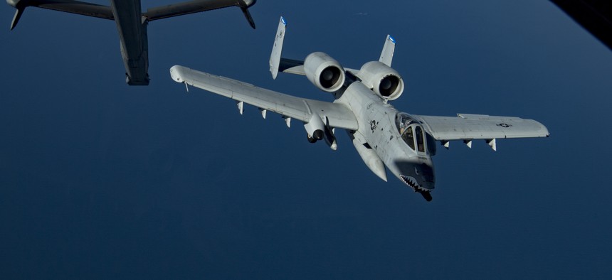 A U.S. Air Force A-10 Thunderbolt II departs a U.S. Air Force KC-10 Extender above the U.S. Central Command area of responsibility, Jan. 17, 2020. 