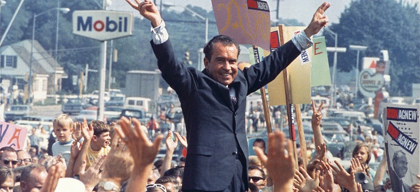 Richard Nixon campaigns in 1968.