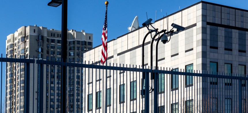 The U.S. embassy building stays empty as the diplomatic staff was ordered to leave Ukraine this week.