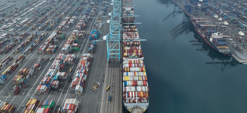 The Port of Los Angeles is shown in January.