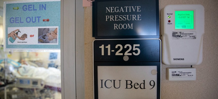 A negative pressure room of the Intensive Care Unit floor at the Veterans Affairs Medical Center on April 21, 2020 in the Brooklyn borough of New York City.  Brooklyn is among the locations in which VA has proposed closing hospitals. 