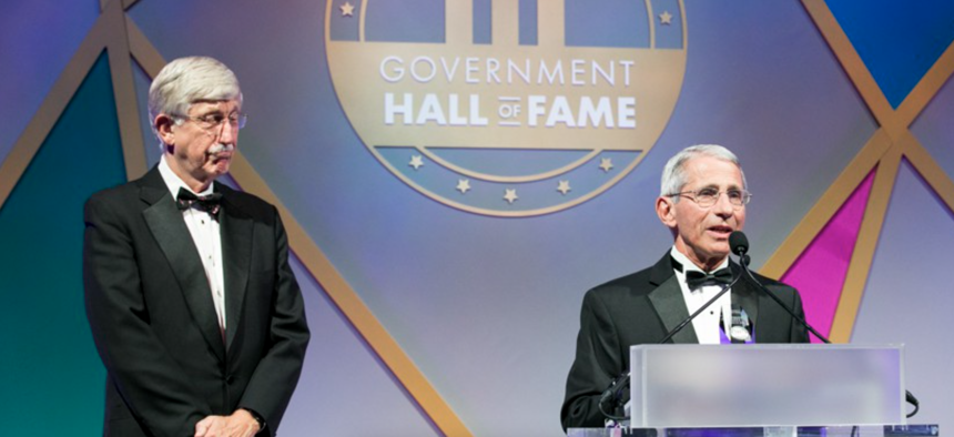 Dr. Francis Collins inaugurated Dr. Anthony Fauci into the Hall of Fame in 2019.