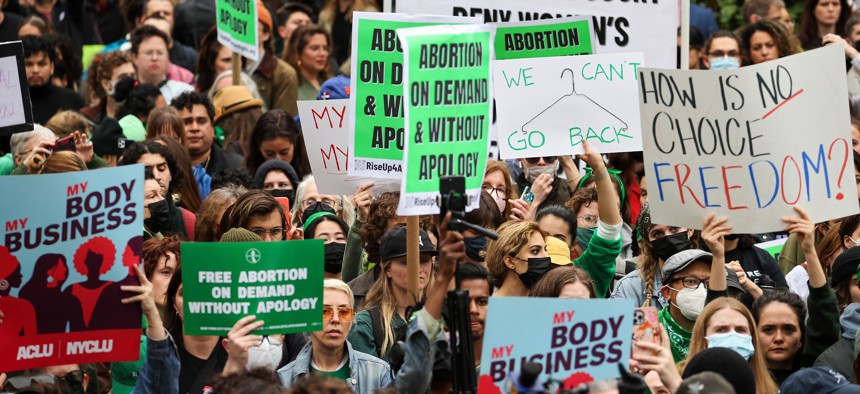 Thousands attend a protest in Manhattan to show support for abortion rights in the United States on May 3.