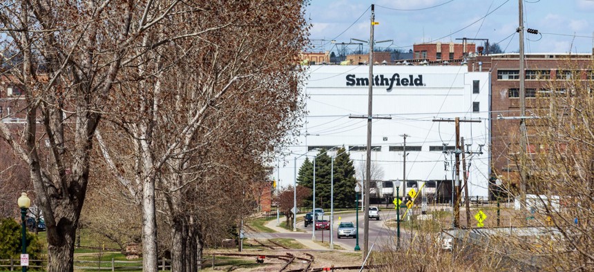 The Smithfield Foods pork processing plant in South Dakota is shown in April 2020. 