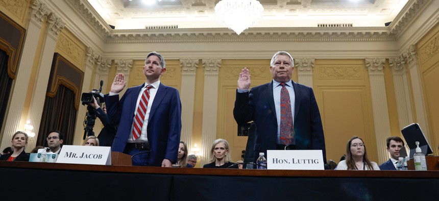 Two political conservatives, Greg Jacob, former counsel to Vice President Mike Pence, and Michael Luttig, a retired judge who was an adviser to Pence, testified to the House select committee investigating the Jan. 6, 2021, Capitol attack 