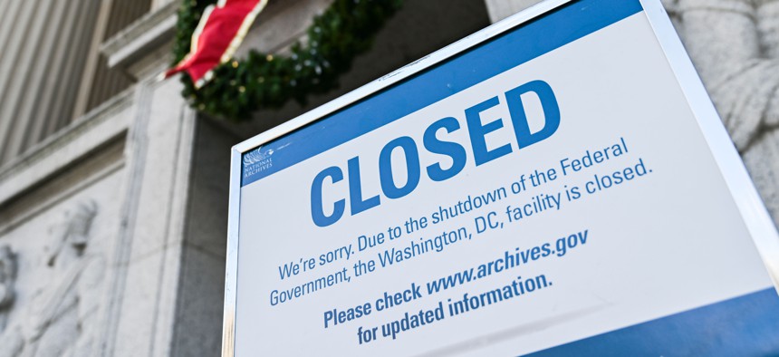 A sign displayed at the National Archives building in Washington, D.C., which was closed on Dec. 22, 2018 because of the federal government shutdown.