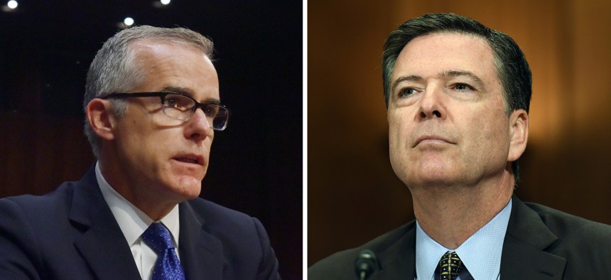 Trump foes Andrew McCabe, left, and James Comey were picked for rare IRS audits. 