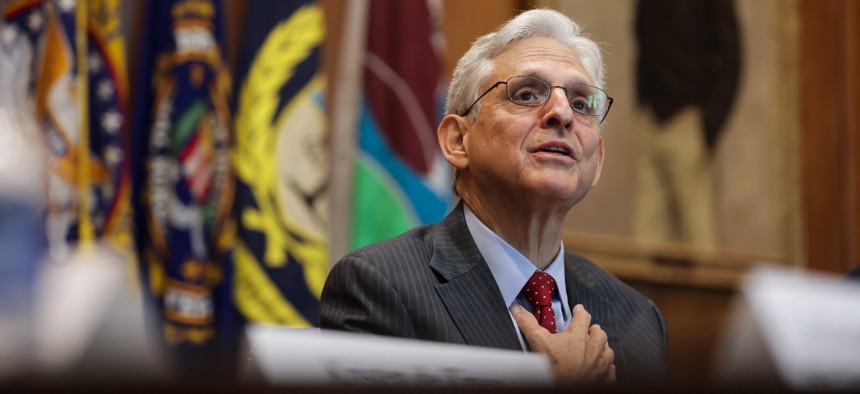 Attorney General Merrick Garland speaks after a briefing by the ATF director on Wednesday. His recent memo underscored that “partisan politics must play no role in the decisions of federal investigators or prosecutors regarding any investigations or criminal charges.”