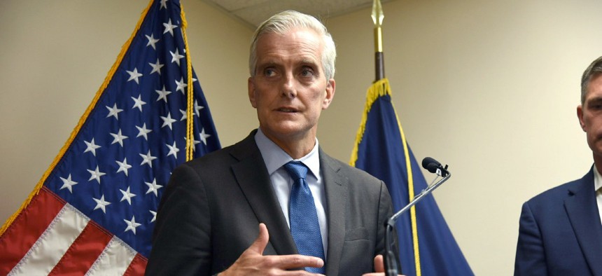VA Secretary Denis McDonough during a tour of VA facilities in Colorado and New Mexico last month. On Wednesday the secretary conceded that the assessments the department has put forward are already dated, as they relied on information on facility usage from before the pandemic.