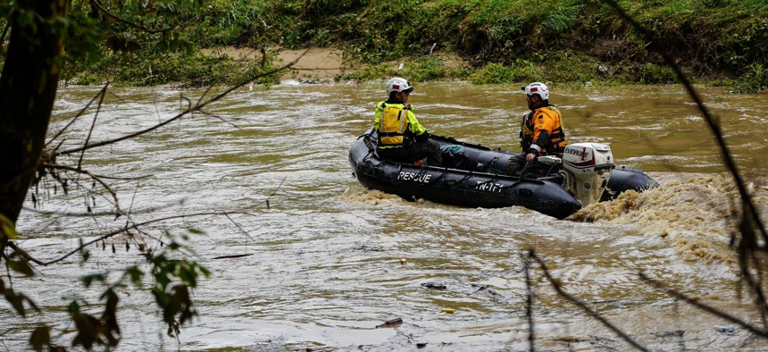 EMA US&R swift water rescue on scene to continue searching the area for missing survivors in Kentucky on Aug. 1.