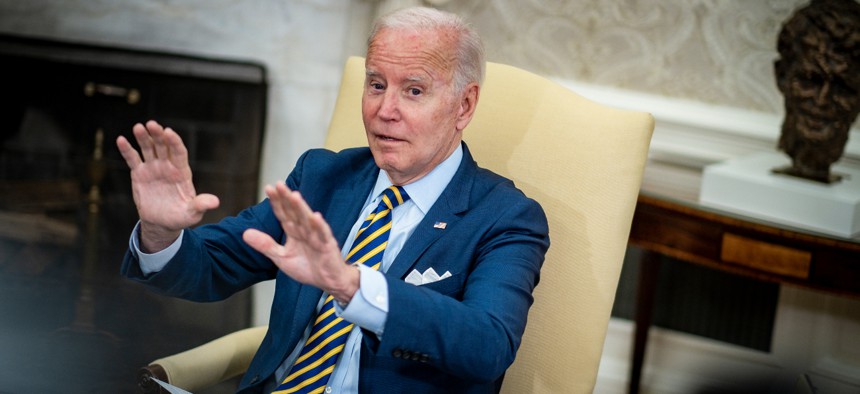 President Biden during a meeting in the Oval Office of the White House on Friday. Biden said during a “60 Minutes” interview that “the pandemic is over.” 