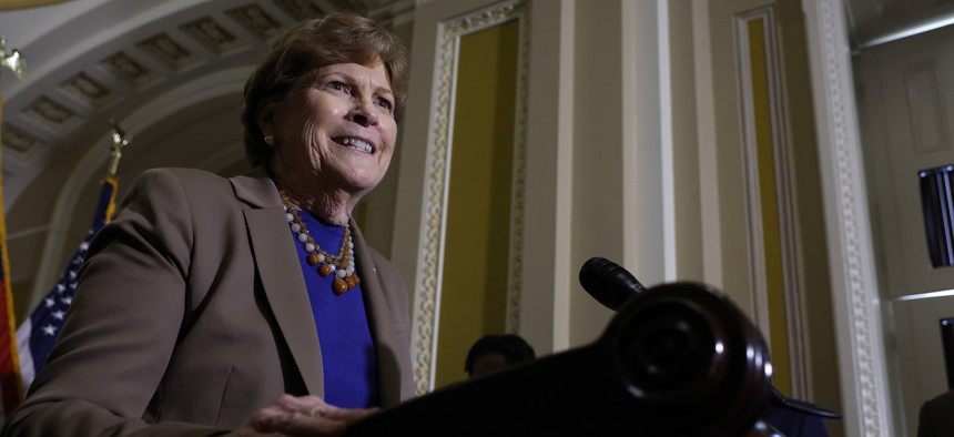Sen. Jeanne Shaheen (D-NH) speaks during a press conference following a Senate Democratic luncheon at the U.S. Capitol on September 28, 2022.