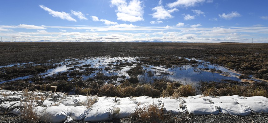 Melting permafrost tundra at the town of Quinhagak on the Yukon Delta is shown in 2019.