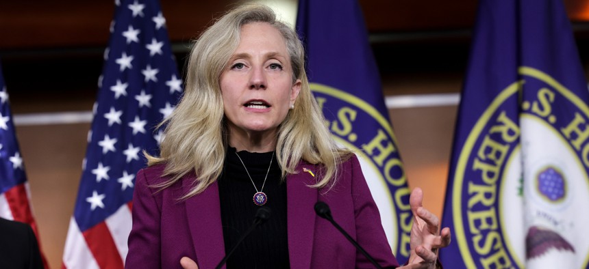 Rep. Abigail Spanberger speaks on Capitol Hill in April about the  Ban Conflicted Trading Act.