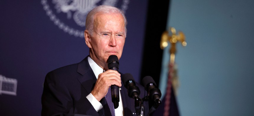 President Biden during a speech on Oct. 21, 2022 in Dover, Del.  Just 48% of those surveyed expressed approval for Biden, while 52% disapproved. 