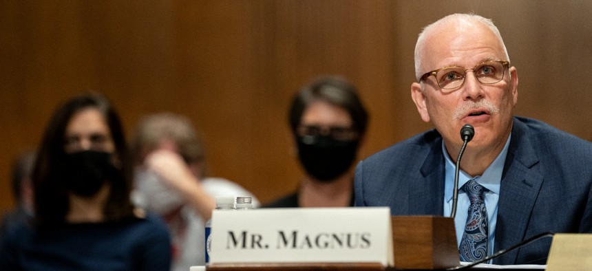 Chris Magnus, commissioner of Customs and Border Protection, speaks during his confirmation hearing in 2021. 