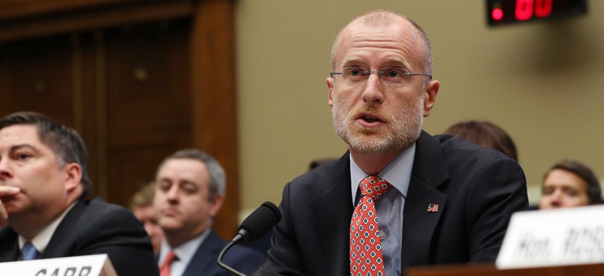 Federal Communication Commission Commissioner Brendan Carr testifies before the House Energy and Commerce Committee's Communications and Technology Subcommittee in the Rayburn House Office Building on Capitol Hill December 05, 2019 in Washington, DC. 