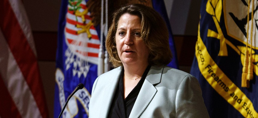 Deputy U.S. Attorney General Lisa Monaco speaks during the Bureau of Alcohol, Tobacco, Firearms and Explosives Police Executives Forum in May 2022. 