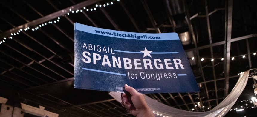 Supporters of Rep. Abigail Spanberger, D-Va., celebrate her victory during an election night event. 