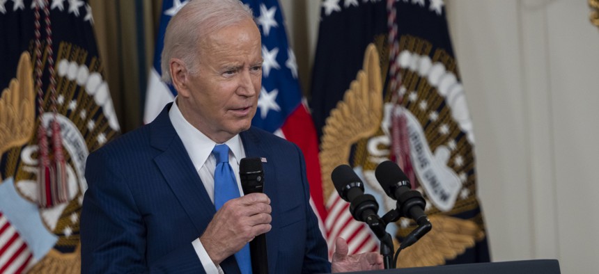 Biden answers questions from reporters at a post-election press conference at the White House on November 9.
