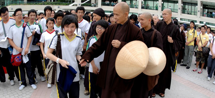The late Zen master Thich Nhat Hanh leading a meditation walk.