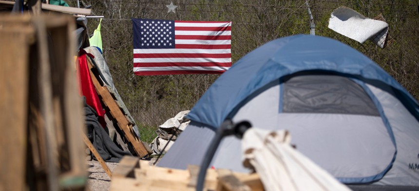 Tents at the state-run homeless encampment off U.S. 183 in Austin on Feb. 25, 2020.
