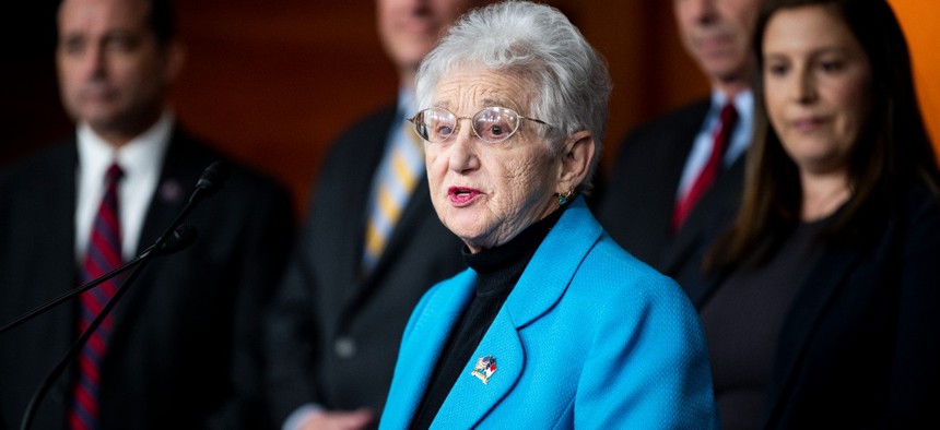 Rep. Virginia Foxx, R-N.C., speaking during the House Republicans news conference on Nov. 3, 2021. Foxx is the current chair of the House Education and Workforce Committee.