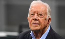 Former President Jimmy Carter, shown here prior to the game between the Atlanta Falcons and the Cincinnati Bengals at Mercedes-Benz Stadium on September 30, 2018 in Atlanta, Georgia.