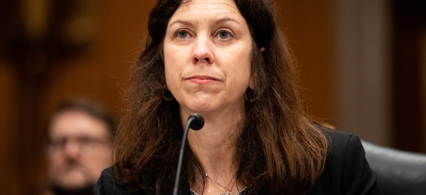 Colleen Shogan, nominee to be archivist of the United States, testifies during her confirmation hearing in the Senate Homeland Security and Governmental Affairs Committee on Tuesday. 