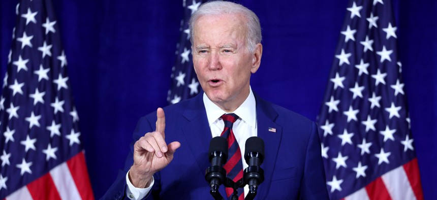 President Biden delivers remarks at the Boys and Girls Club of West San Gabriel Valley on March 14 in Monterey Park, California. Monterey Park was the site of a mass shooting on January 21, 2023, which left 11 people dead.