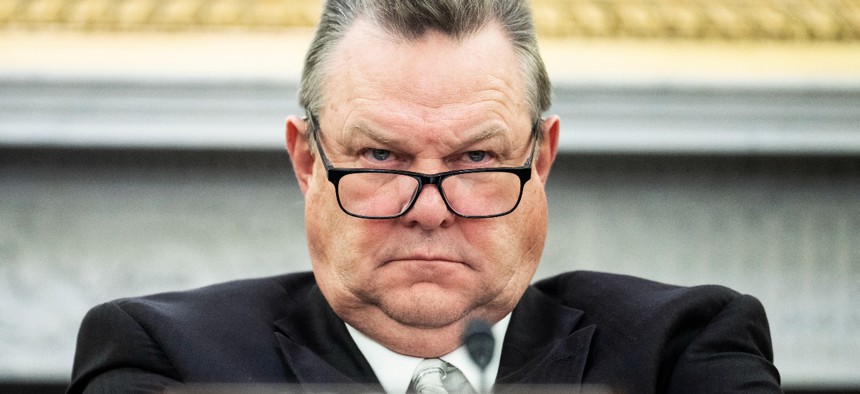 Chairman Jon Tester, D-Mont., listens to testimony by Joshua D. Jacobs, nominee to be Under Secretary for Benefits of the Department of Veterans Affairs, during the Senate Veterans' Affairs Committee confirmation hearing in Russell Building, February 16, 2023.