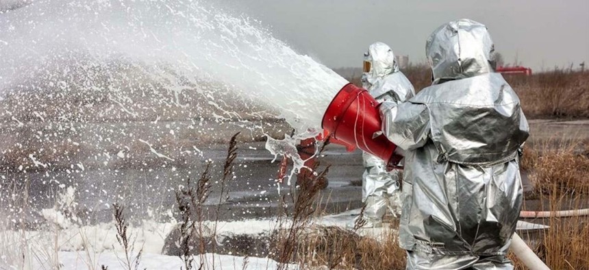 Firefighting foam, used at airports and military bases, has been identified as a source of toxic PFAS chemicals. 