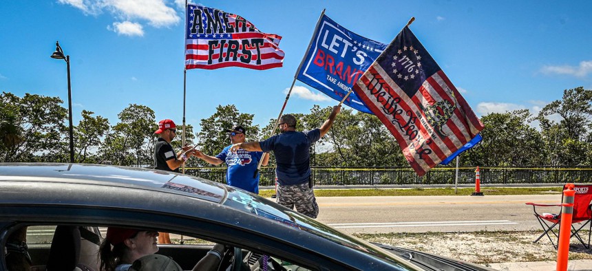 Supporters of former US President Donald Trump protest near Mar-a-Lago Club in Palm Beach, Florida, on March 22.