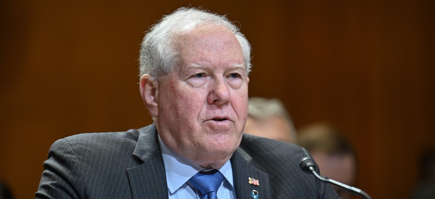 Secretary of the Air Force Frank Kendall testifies before the Senate Appropriations Subcommittee on Defense, April 18, 2023.